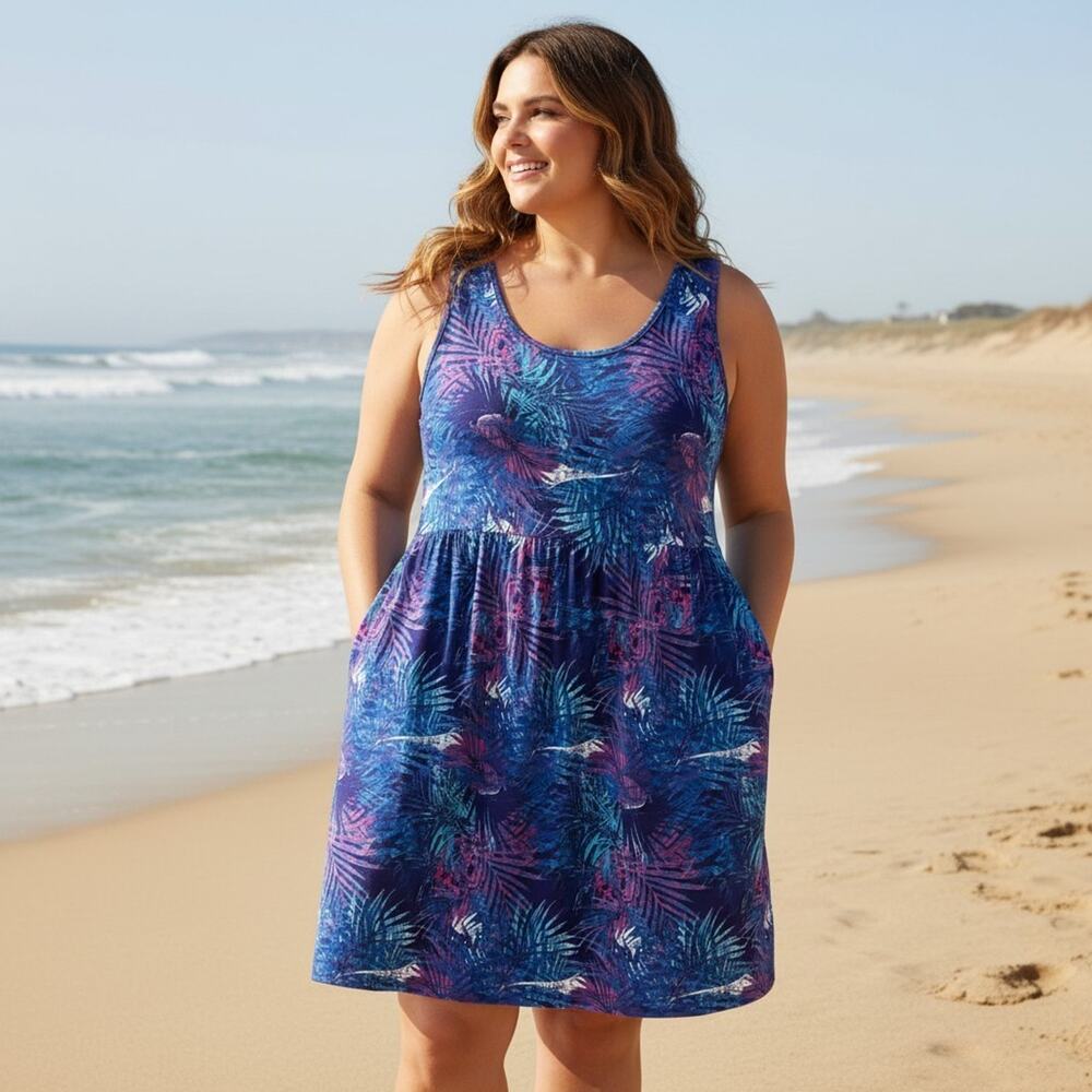 NWT Swimsuits For All Floral Swim Cover Up Beach Pool Tropical Dress Plus 38/40